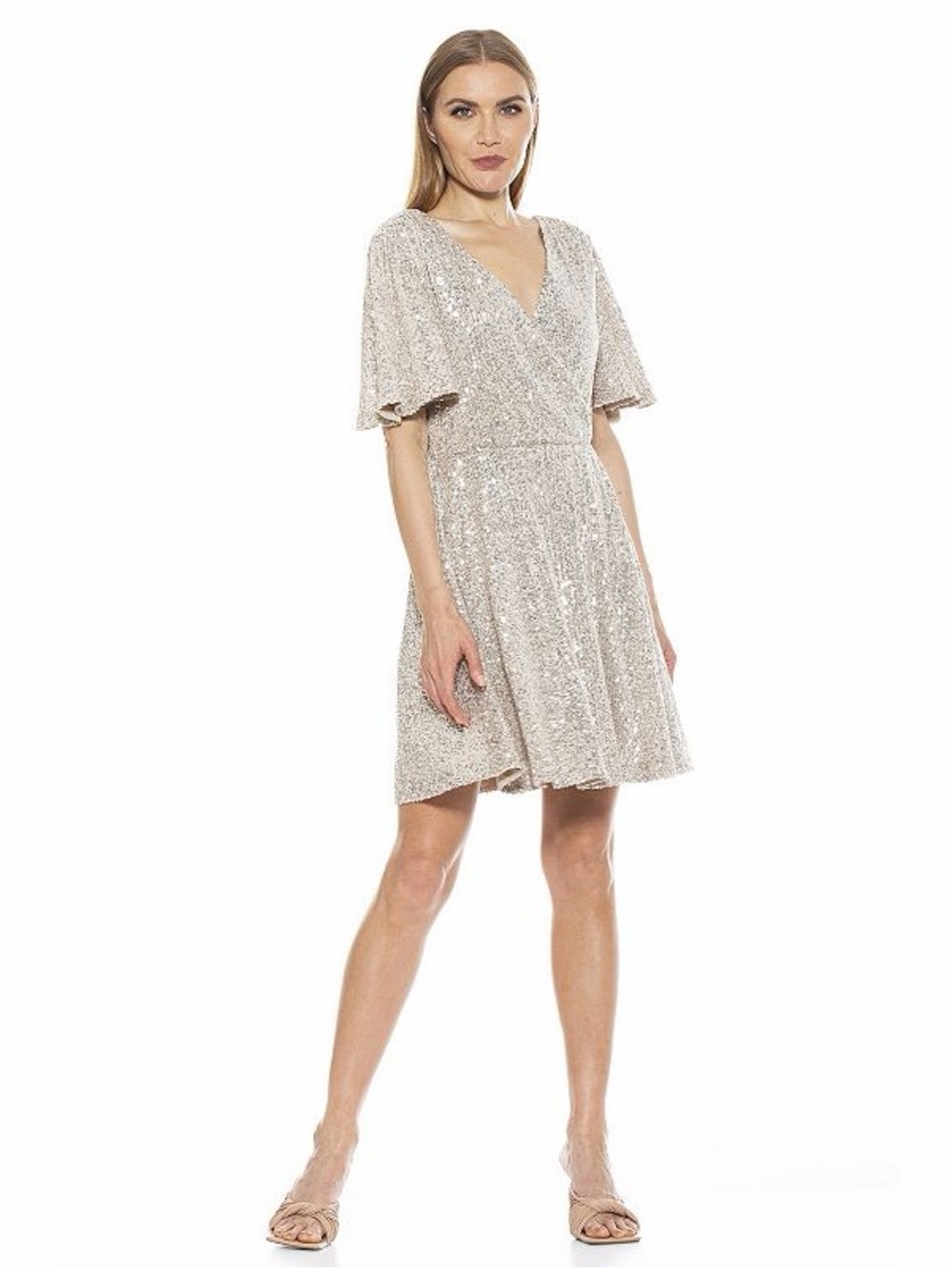 Alexia Admor Sequin Dress – Size M – Gold Glitter Fit & Flare Party Dress